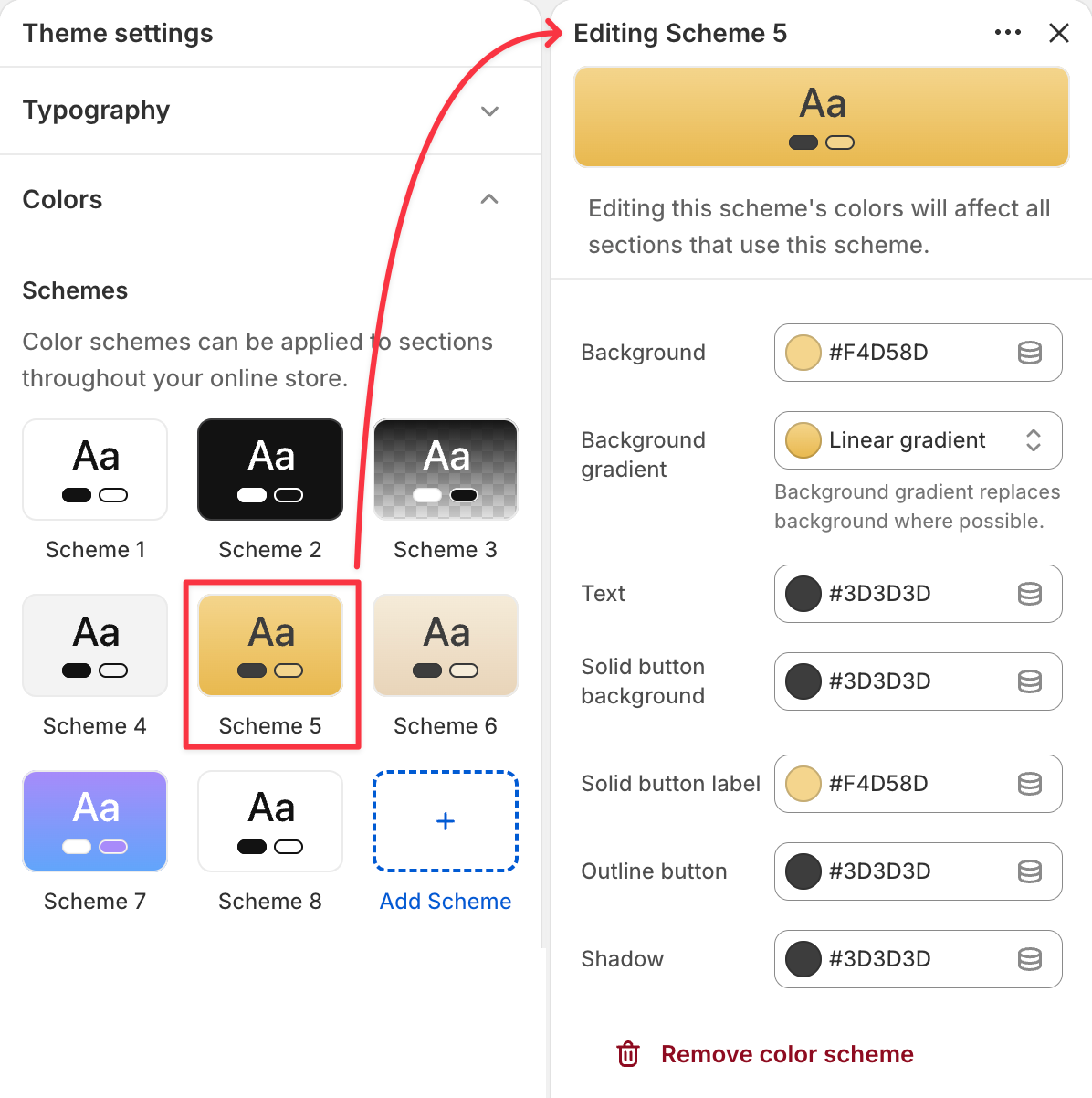 Shopify Color Scheme Online Store 2.0 Editor